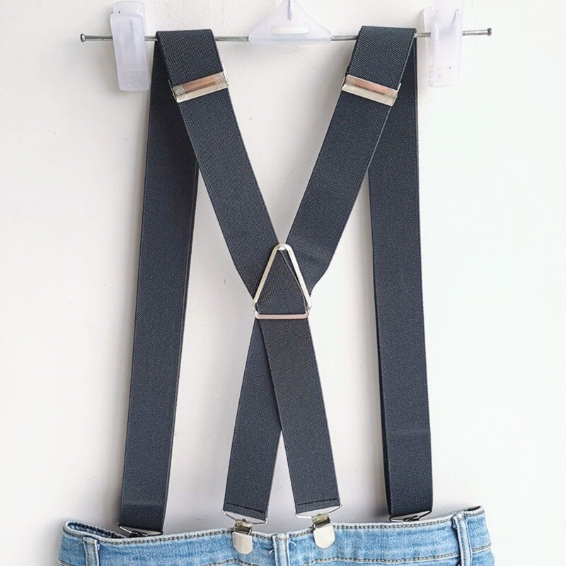 Solid Color Unisex Adult Suspenders Men 2.5 cm Wide Adjustable Elastic 4 Clips X Back Women Trousers Braces Party