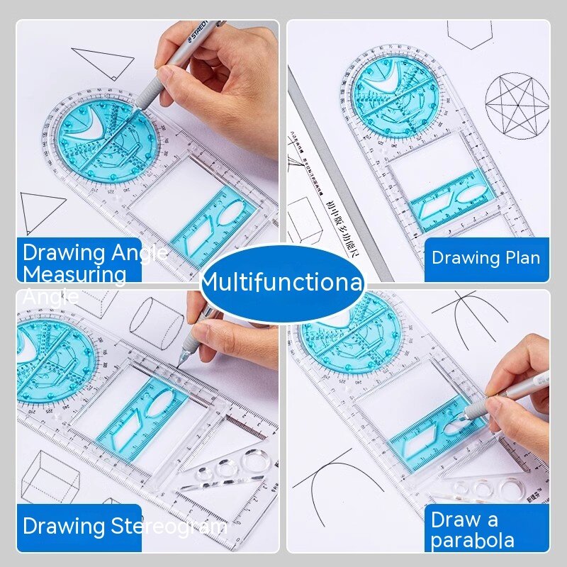 Multifunctional Geometric Ruler Rotatable Geometric Drawing Template Measuring Scale Ruler Tool For Art School Student Office