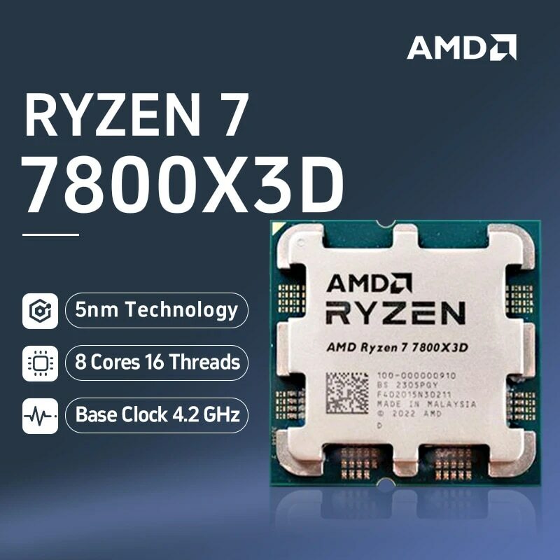 Процессор AMD Ryzen 7 7800X3D 8-ядерный, 16 потоков, 4,2 ГГц DDR5 5200 120 Вт
