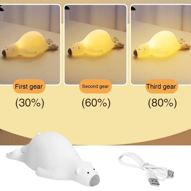 Lampu malam beruang silikon lampu hewan portabel, lampu malam kamar anak USB dapat diisi ulang 1200mAh lampu hewan dengan silikon untuk