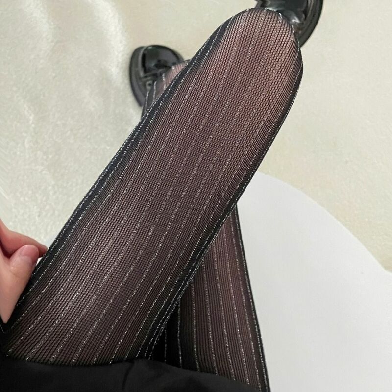 Calças justas listradas ultra-finas transparentes para mulheres, meia-calça simples, meias JK, anti-gancho, moda