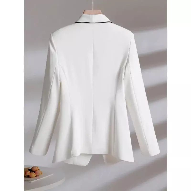 Jaqueta formal de manga comprida feminina de botão único, blazer feminino, branco, preto, listrado, fêmea, negócio, roupa de trabalho, primavera, outono