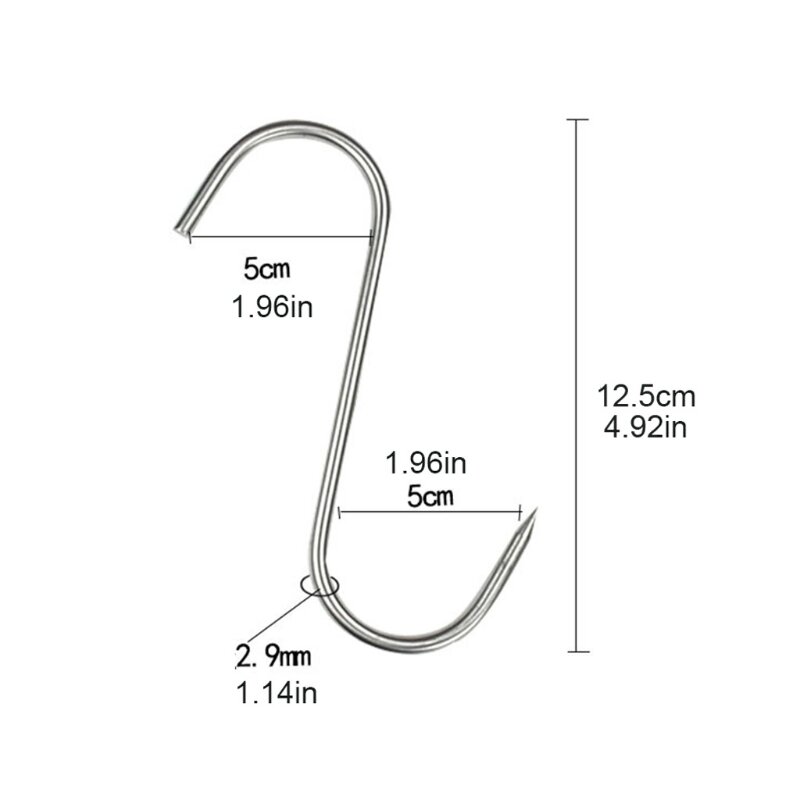 Stainless Steel S Hooks with Sharp Tip Utensil Meat Clothes Hanger Hanging Hooks for Butcher Shop Kitchen Baking Tools