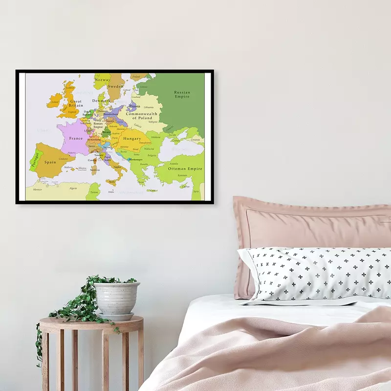 84*59cm The Europe Map In 1700-1850 Retro Wall Art Poster Canvas Painting Classroom Home Decoration Study Supplies