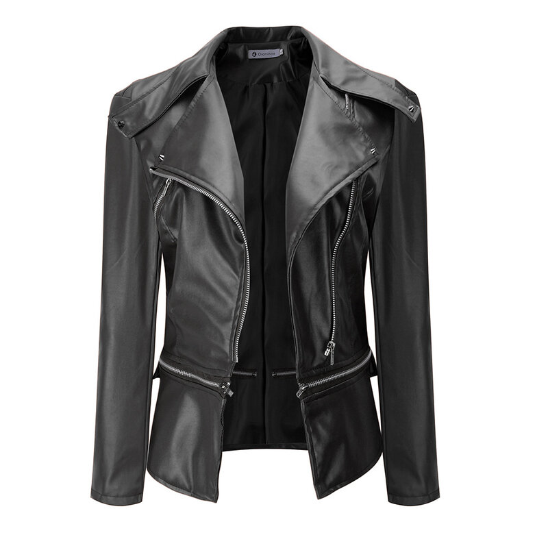 Jaqueta de couro sintético feminina, jaqueta punk feminina, outwear preto, casaco com zíper, outono, nova
