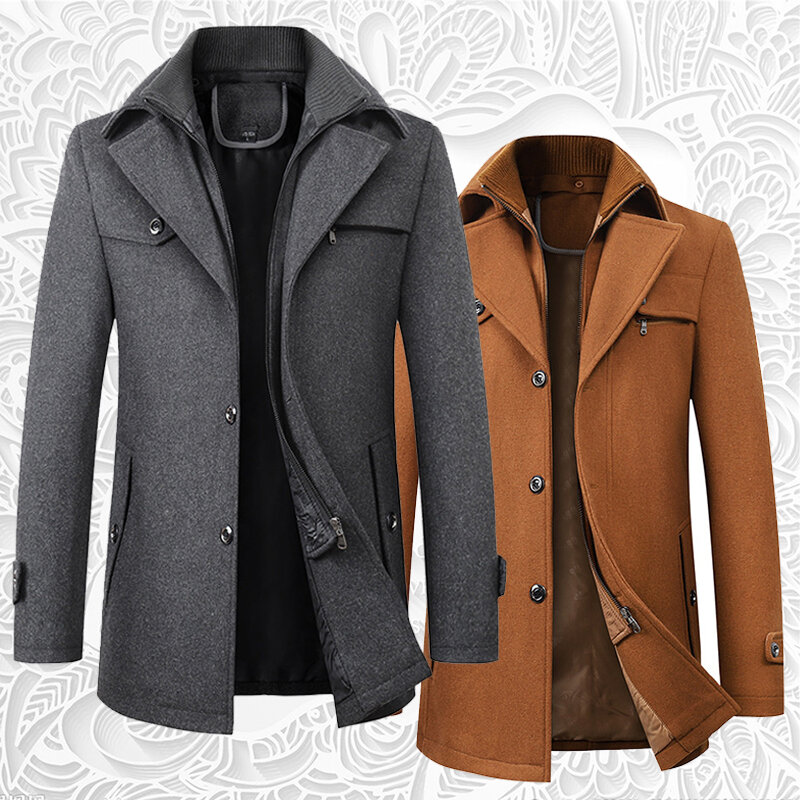 Новое осенне-зимнее шерстяное пальто мужское деловое повседневное модное мужское утепленное очень большое модное мужское пальто