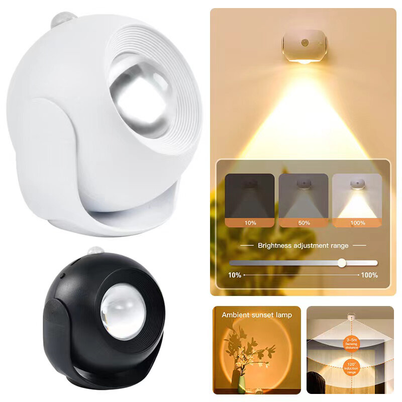 Led Motion Sensor Wall Lamp Touch 360 Rotatable USB Recharge Wireless Portable Night Light For Bedroom Reading Lamp