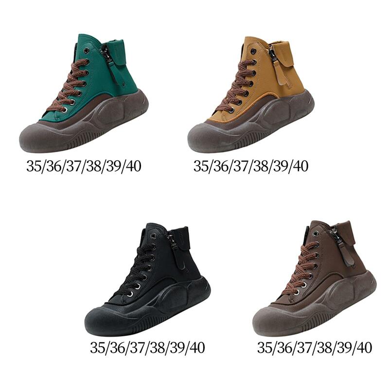Zapatillas altas con plataforma de cuña y punta redonda para mujer, zapatos con cordones, botines para correr, trabajo, senderismo, Trekking, otoño