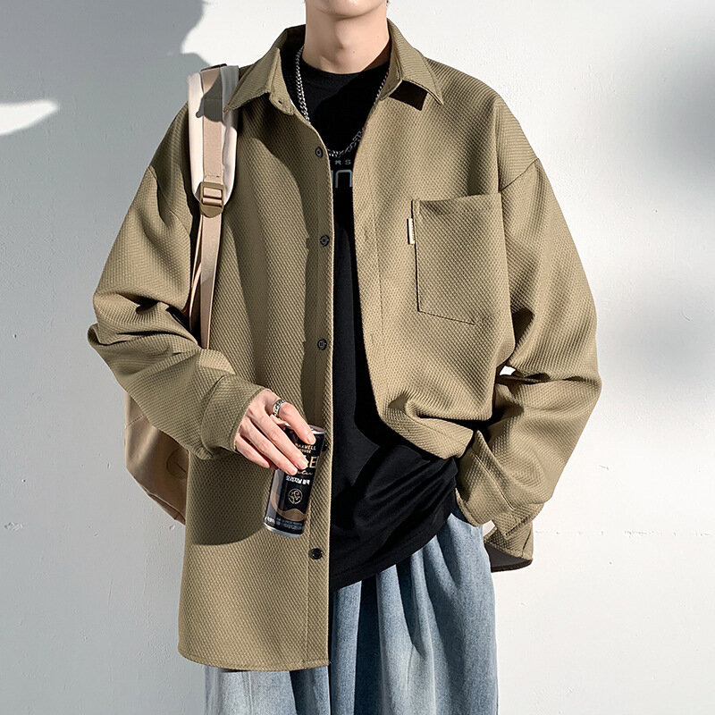 Autumn New Shirts Fashion Handsome Trend Shirt Man Long Sleeve Simple Lapel Male Blouse Loose All Match Casual Tops Jacket Men