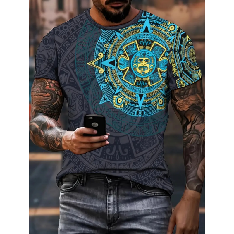 Camiseta retrô de manga curta masculina, estampada em 3D, roupas de rua, camiseta marca, tops casuais, moda verão