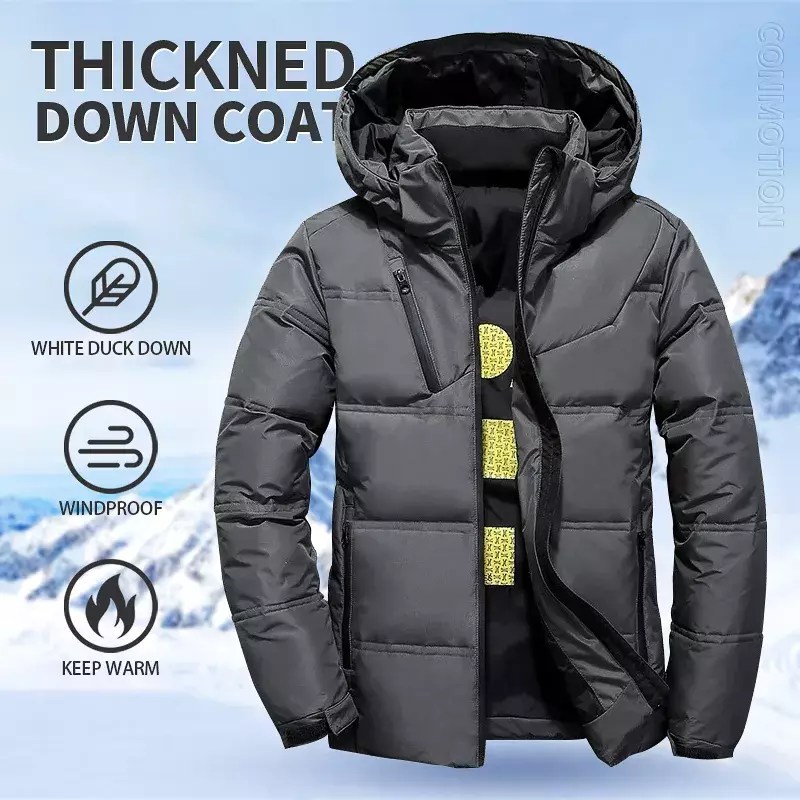 2023 화이트 덕 다운 재킷 남성용 겨울 코트, 방풍 탈착식 캡 파카, 단색 야외 캐주얼 후드 오버코트