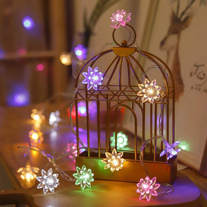 LED 연꽃 주변 조명, 따뜻한 다채로운 조명 스트링 화환, 크리스마스 휴일 파티, 정원 웨딩 홈 장식, 1.5m, 3m