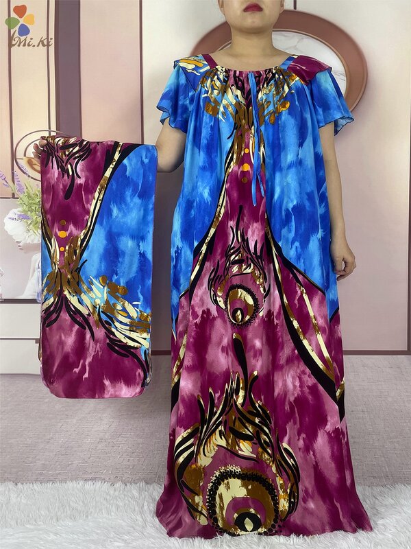 Vestido Dashiki africano de manga corta para mujer, ropa informal con cuello de barco, Floral