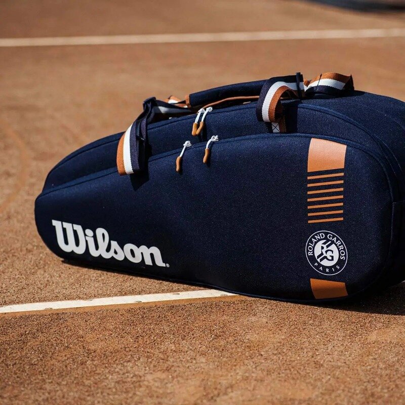 Bolsa de tenis de diseño Wilson Roland Garros Tour 2023, equipo 3-6 PK, bolsa de raqueta de tenis ligera azul marino con bolsillo para zapatos