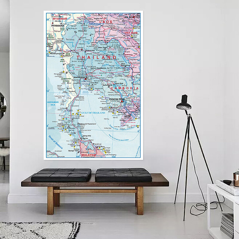 150*225cm mapa tajlandii włókniny płótnie malarstwo ścienne drukowany obraz Unframed plakat salon Home Decor materiały biurowe