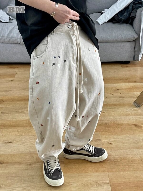 Koreański Hip-hopowy wysokiej jakości spodnie Cargo dla mężczyzn w japońskim stylu Harajuku luźne w stylu Casual spodnie Streetwear spodnie haremowe