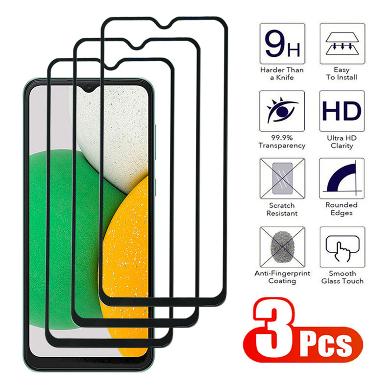 3Pcs Full Cover Tempered Glass For Samsung Galaxy A73 A53 A33 A23 A13 Screen Protector A04 A14 A24 A34 A54 Protective Glass Film