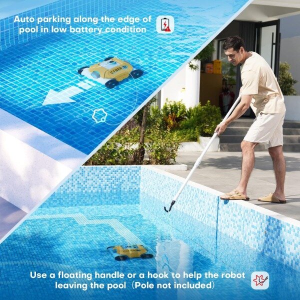 Ofuzzi Cyber 1200 Cordless Robotic Pool Cleaner, Max.120 Mins Runtime, 3H Fast Charge, 1.5X Suction Power Automatic Pool Vacuum