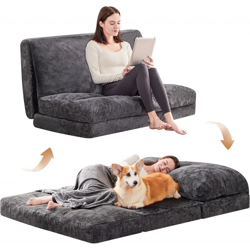 Puf-cama plegable para adultos y niños, sofá cama con manta, colchón de suelo completo para mascotas, lavable