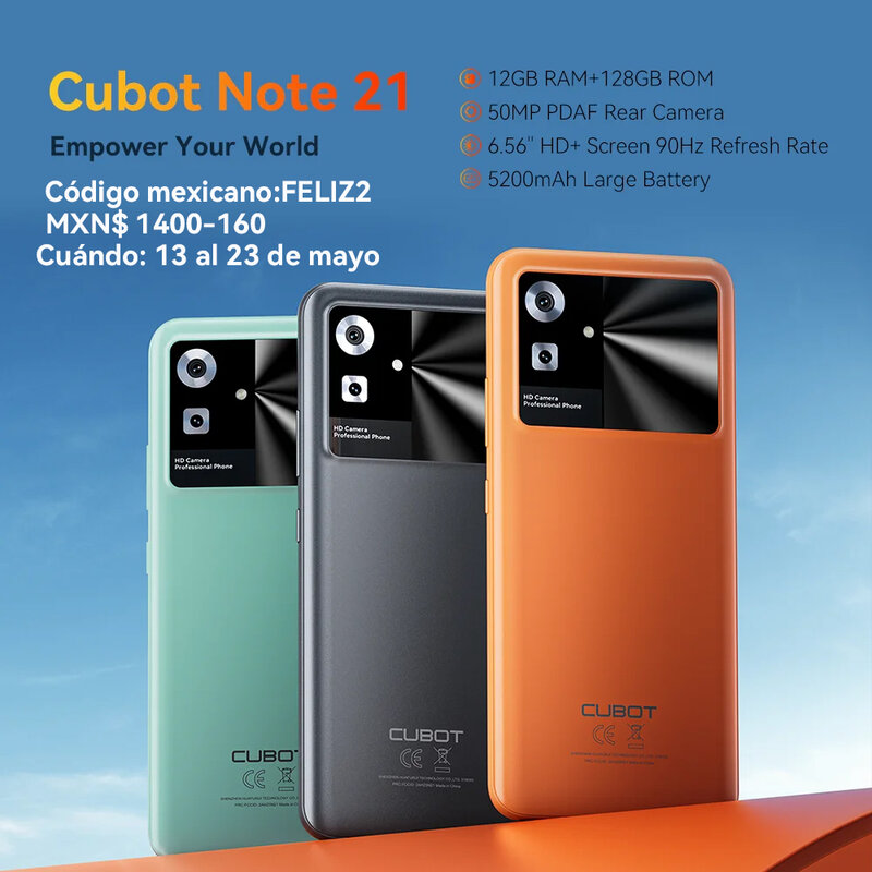 Ponsel pintar Cubot Note 21, HP pintar 12GB + 128GB 6.56 "HD + layar penyegaran 90Hz 5200mAh 50MP
