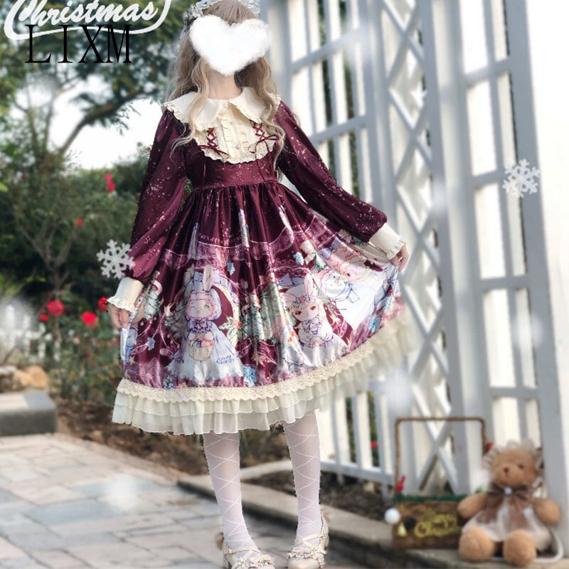 Robe Lolita Gothique Japonaise pour Femme, Robe de Princesse à Manches sulf, Costume d'Halloween Kawaii, Cadeau Bleu pour Bol