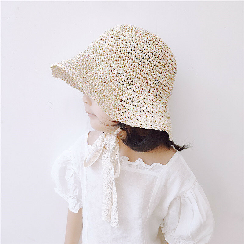 Детская летняя шляпа, Солнцезащитная кружевная соломенная шляпа для маленьких девочек, детская шляпа
