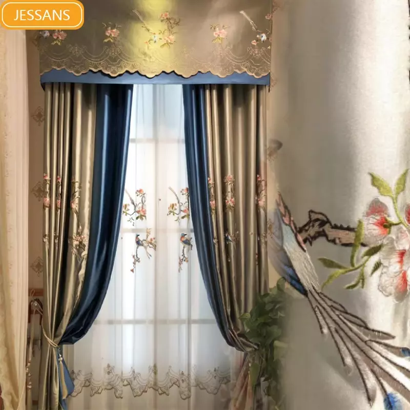 New luxury Chinese high-precision embroidered curtains screens living room bedroom custom embroidery curtains