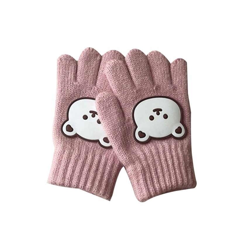 1 Pair 3-7Y Kids Knitted Gloves Winter Warm Gloves Children Full Finger Mittens