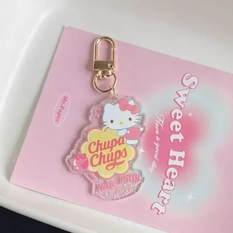 Pendentif de sac en acrylique Anime Hello Kittile Lollipop Key, décoration de voiture, cadeau de vacances, style mignon de dessin animé, Kuromis Merlotti