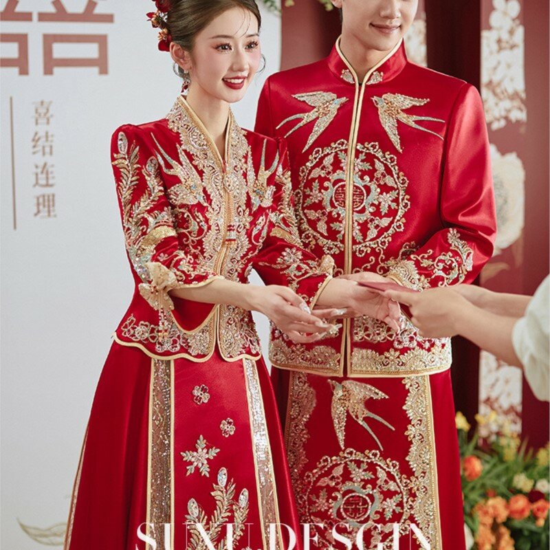 Roupa nova do casamento do estilo chinês, roupa do brinde, terno do casal