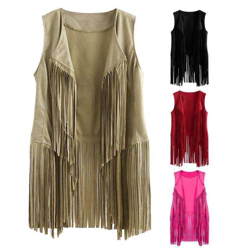 Sleeveless Vest Vintage Western Cowboy Cosplay Women's Tassel Fringed Cardigan for Stage Performance Role Play Sleeveless Lady