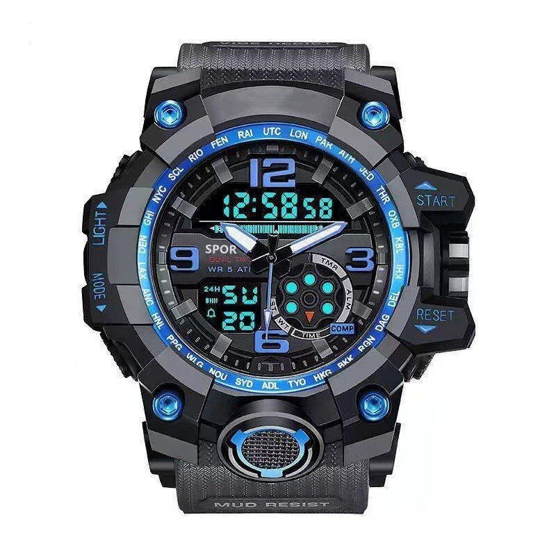 Kegllect Multi Functional Men Waterproof Outdoor Sports Electronic Watch  Dual Display Large Dial Student Electronic Watches