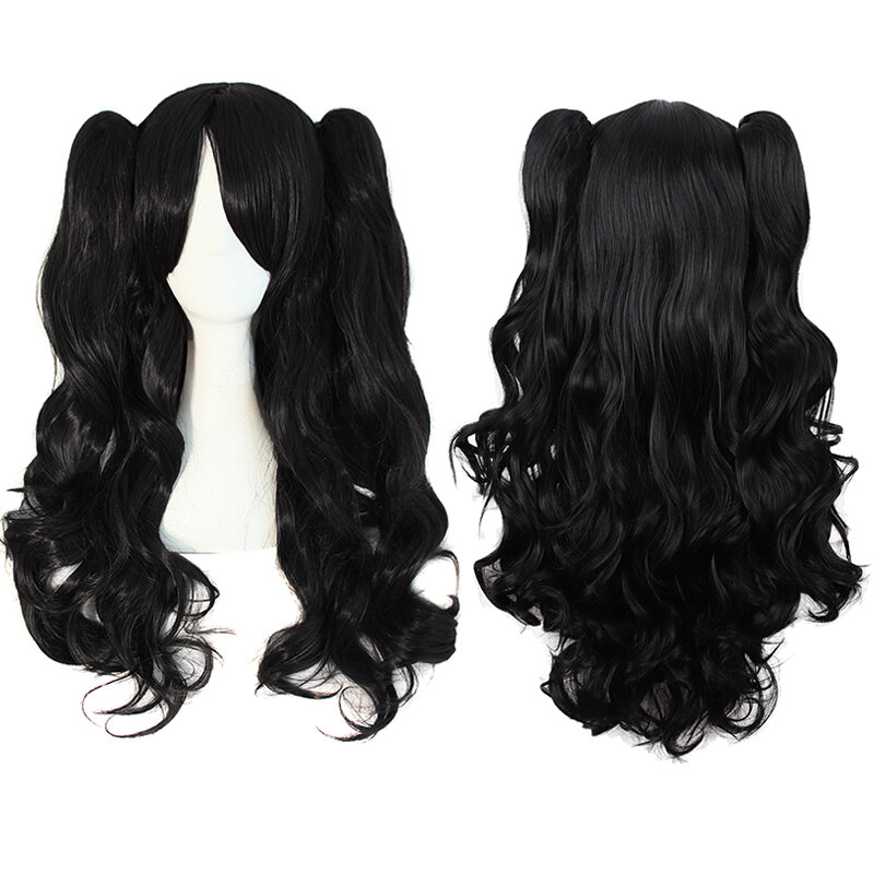 Парик женский длинный кудрявый, парик для конского хвоста в стиле «Лолита», однотонный черный, с объемными волнами, в стиле аниме