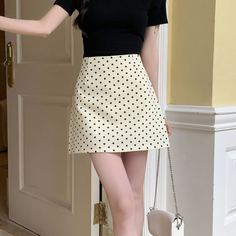 Deeptown elegancka Mini spódniczka w kropki damska słodka koreańska moda na co dzień krótkie spódniczki w stylu Vintage seksowna spódnica dopasowana do styl Preppy