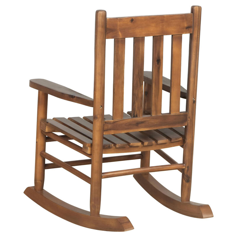 우아한 골든 다크 브라운 슬랫 백 청소년 흔들 의자, 세련되고 편안한 홈 장식 업그레이드
