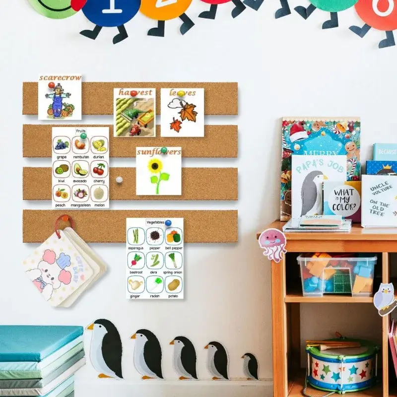 Auto-adesivo pequeno Cork Board tiras, parede, mesa, casa, sala de aula, escritório, colar notas, fotos, programação, 5 pcs