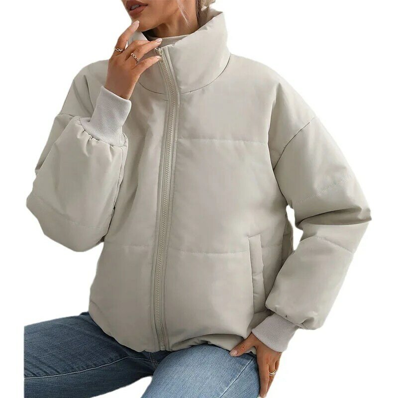 Camisa casual de algodão com gola polo feminina, estilo zíper, monocromática, manga comprida, punho elástico, versátil, nova moda, outono, 2023