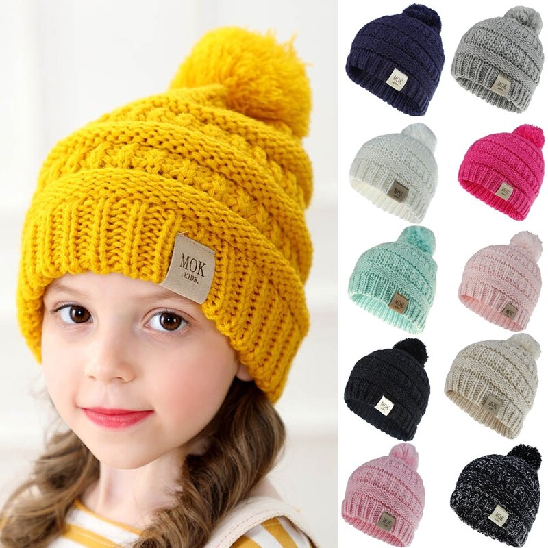 Chapéu de malha de lã casual para meninos e meninas chapéu de esqui hairball bonés de beisebol para criança manter aquecido inverno