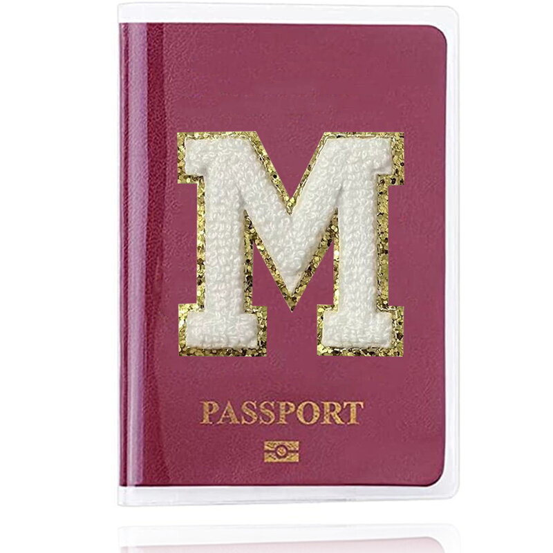 Sarung paspor gaya sederhana uniseks, dompet penyimpan paspor perjalanan PVC tahan air pola nama