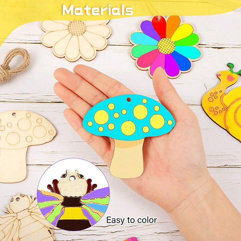 80 Pieces Unfinished Wooden Cutouts Butterfly Wood Slices Flower Wood Blank Wooden Paint Crafts