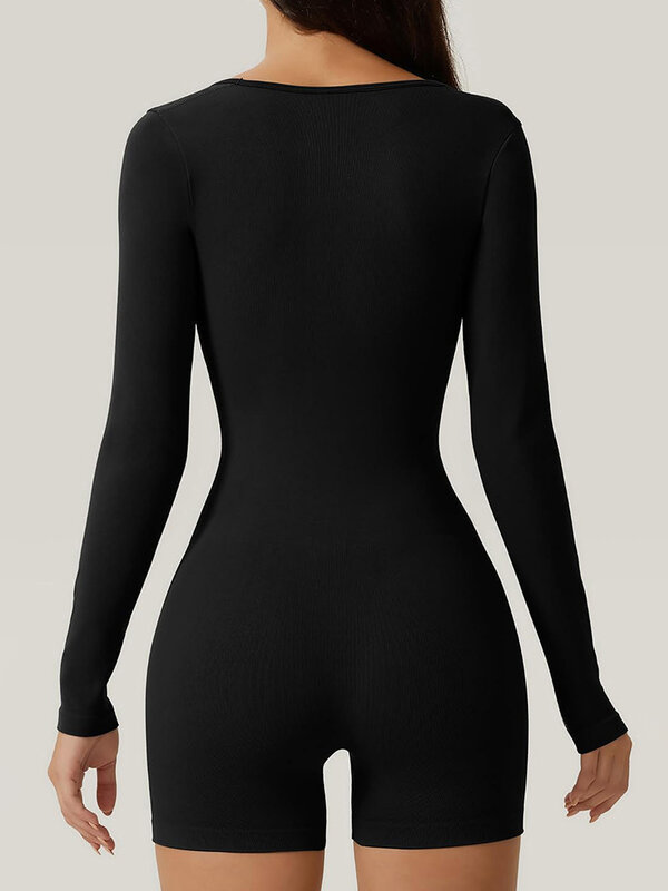 Women s Shorts Jumpsuit Solid Color Long Sleeve Bodysuit Playsuit Fashionable Club Streetwear