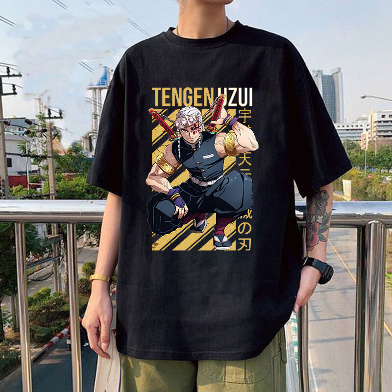Camiseta Unisex de manga corta con estampado de Anime Uzui Tengen, Tops informales de moda para hombre y mujer, novedad de verano
