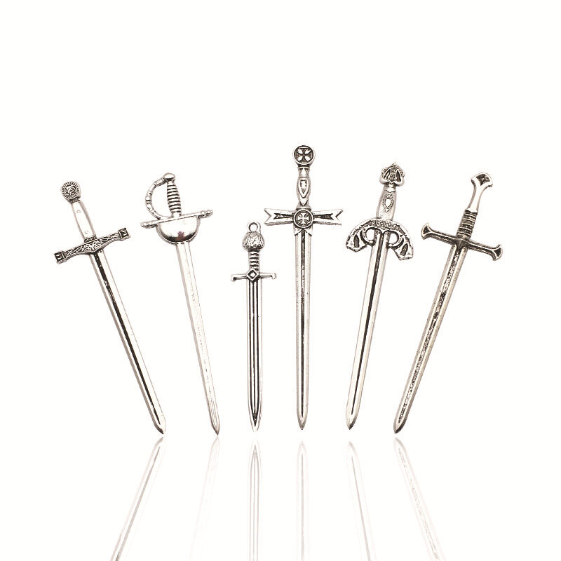 6 Stück antike Schwerter Messer Lesezeichen Set Retro Charms Metall Lesezeichen Lesebuch Clips Marker Handwerk liefert DIY Schmuck