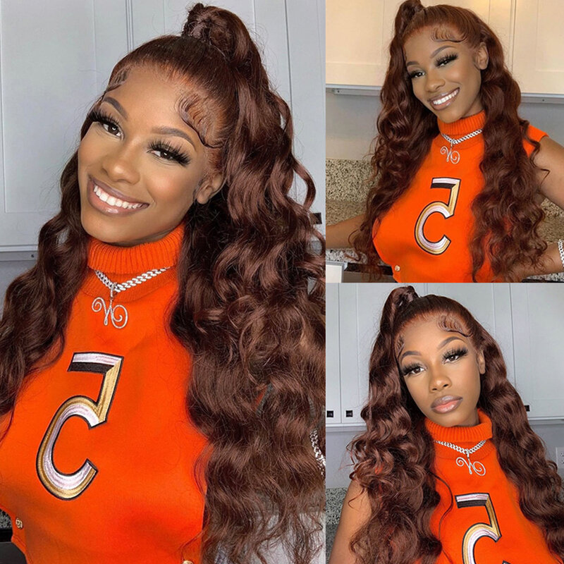 13x4 Brown Body Wave Lace Front Wigs HD Transparent Lace Front Wig Human Hair Chestnut Brown Colored Human Hair Wigs For Women
