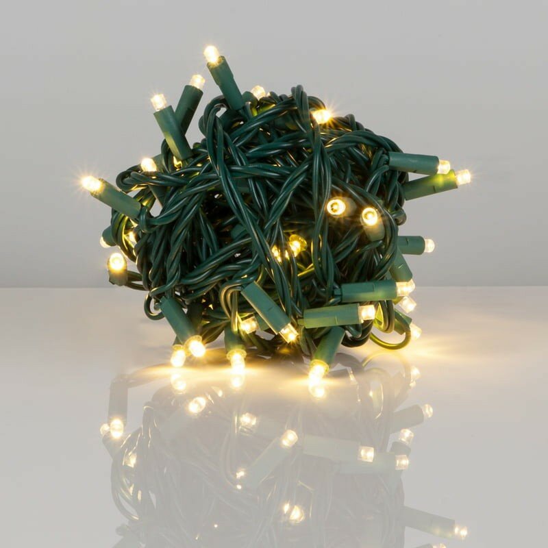 Luces Led blancas cálidas de 5mm, cadena de Luces Led, 50 Luces, cable verde, 25 pies (juego de paredes), Luces Decorativas Luci Natale ESTÉREO