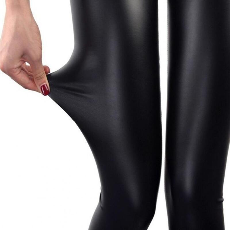 Casual Leggings  Skin-friendly Faux Leather Trousers  Black Women Pants
