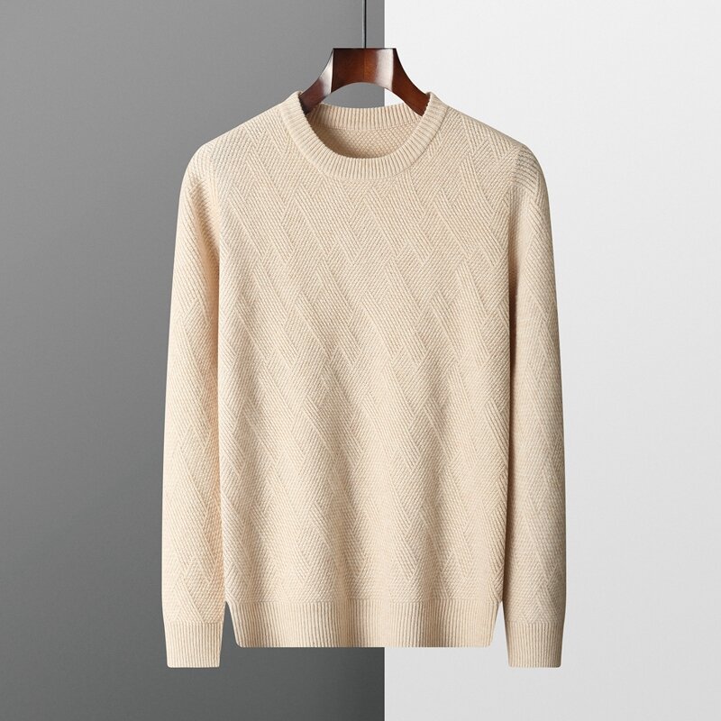 Jersey de cuello redondo para hombre, de color sólido suéter de cachemira, blusa transpirable de alta gama, otoño e invierno, 100%