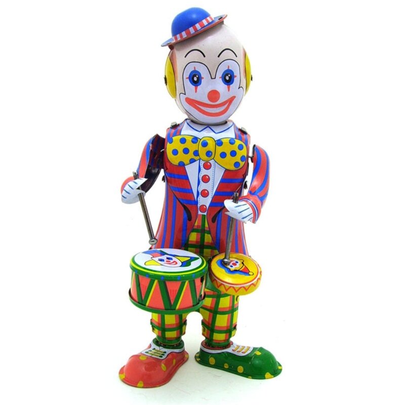 Nostalgic Wind up Clown Drumming Toy for Bar Desktop Accessories Tinplate Circus Vintage Photo Props DropShipping