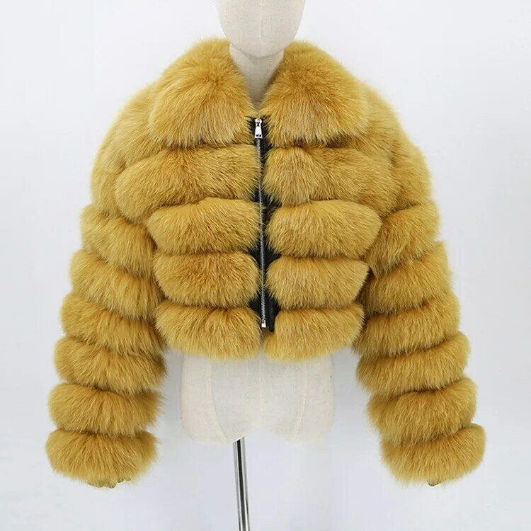 Mantel bulu palsu wanita, mantel pendek bulu rubah imitasi lengan panjang jahitan musim gugur musim dingin