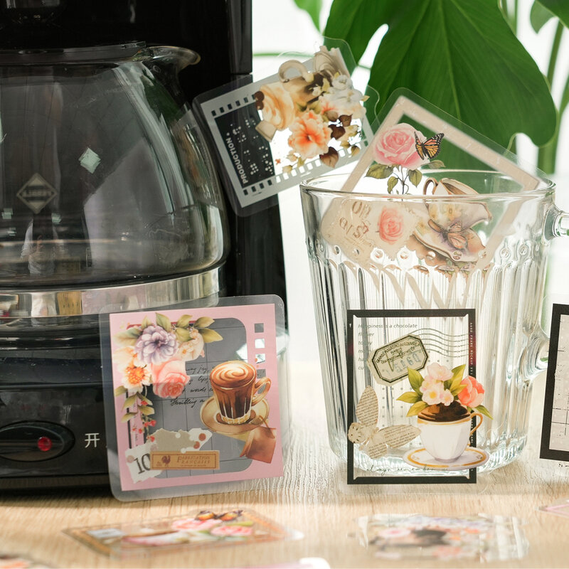 Autocollants de la série Coffee Collage Story, décoration créative rétro, bricolage, l'horloge, 12 paquets, uno
